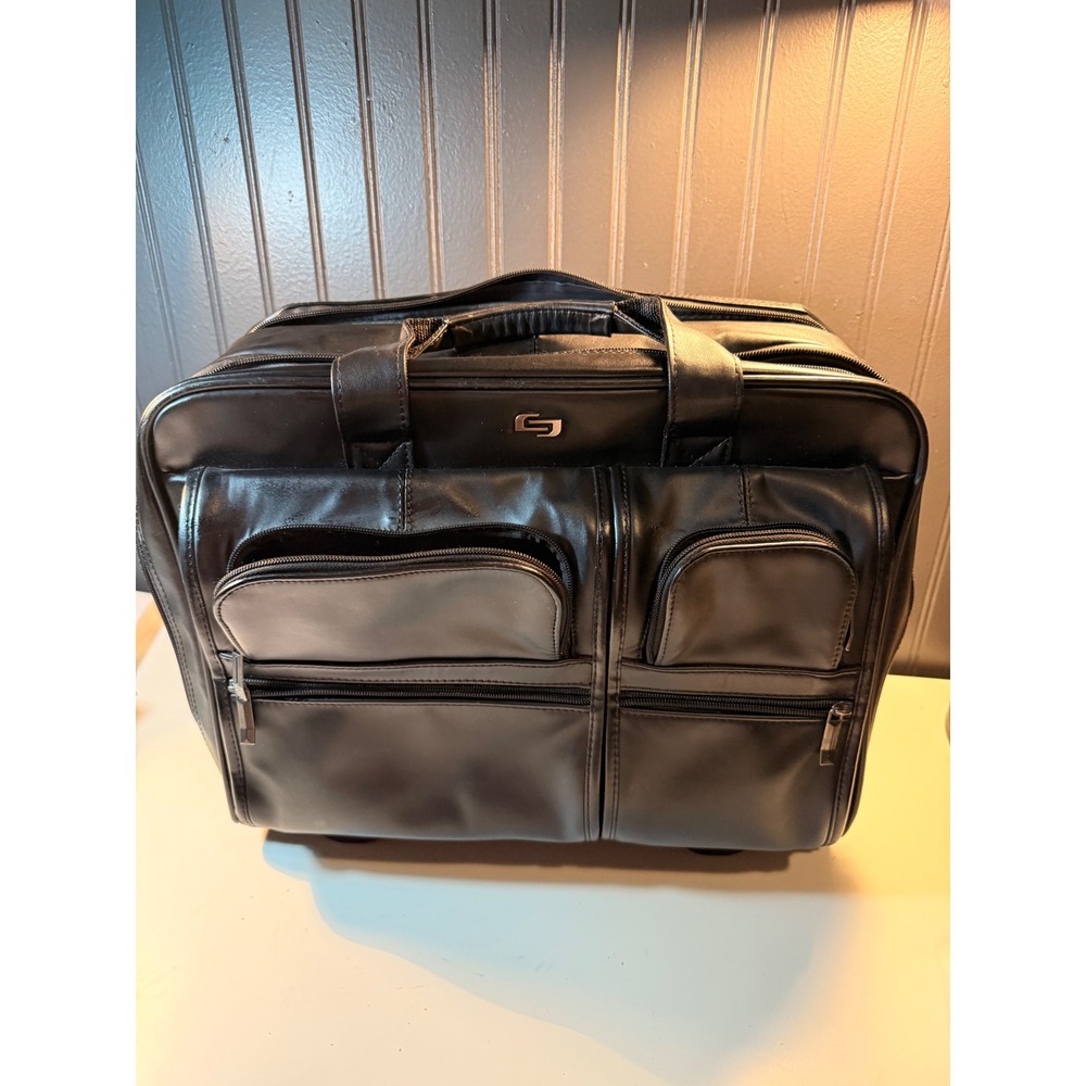 Solo New York Rolling Laptop Briefcase Black Faux Leather Mobile Office Bag